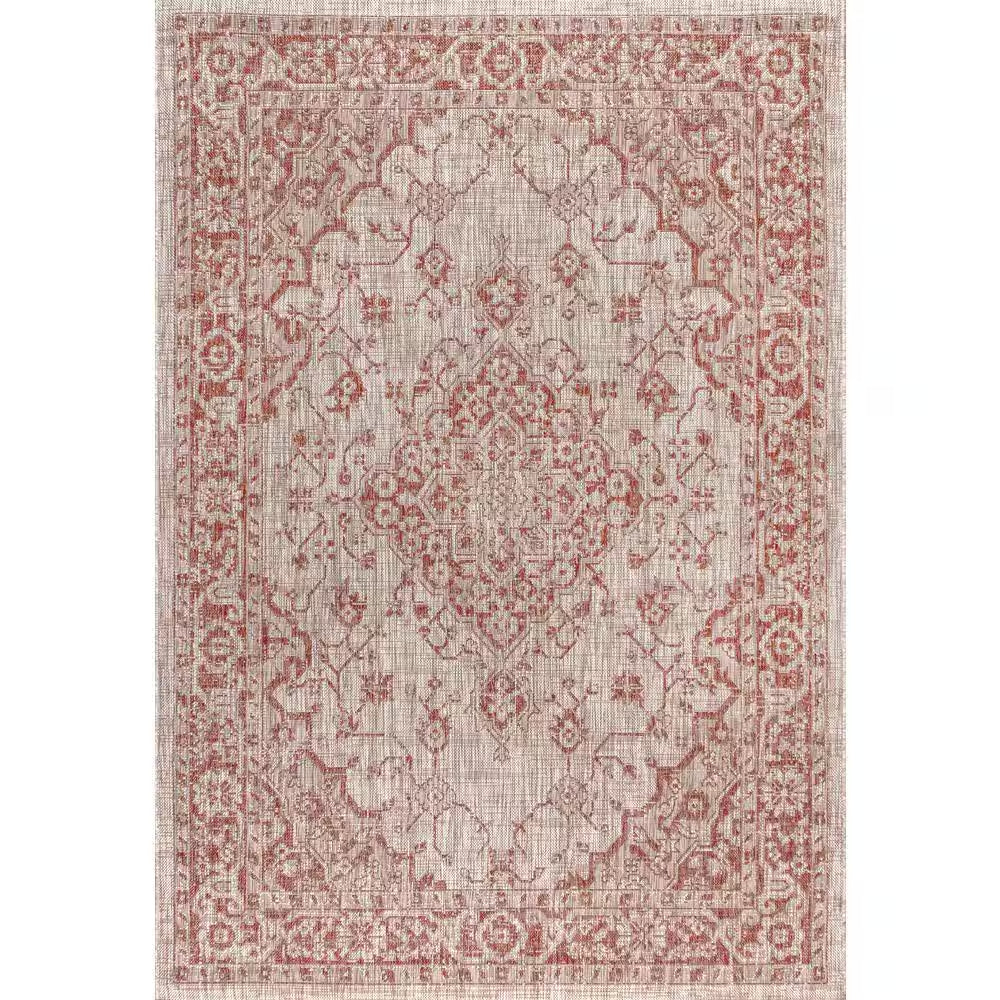 Rozetta Boho Medallion Red/Taupe 3 Ft. 1 In. X 5 Ft. Textured Weave Indoor/Outdoor Area Rug