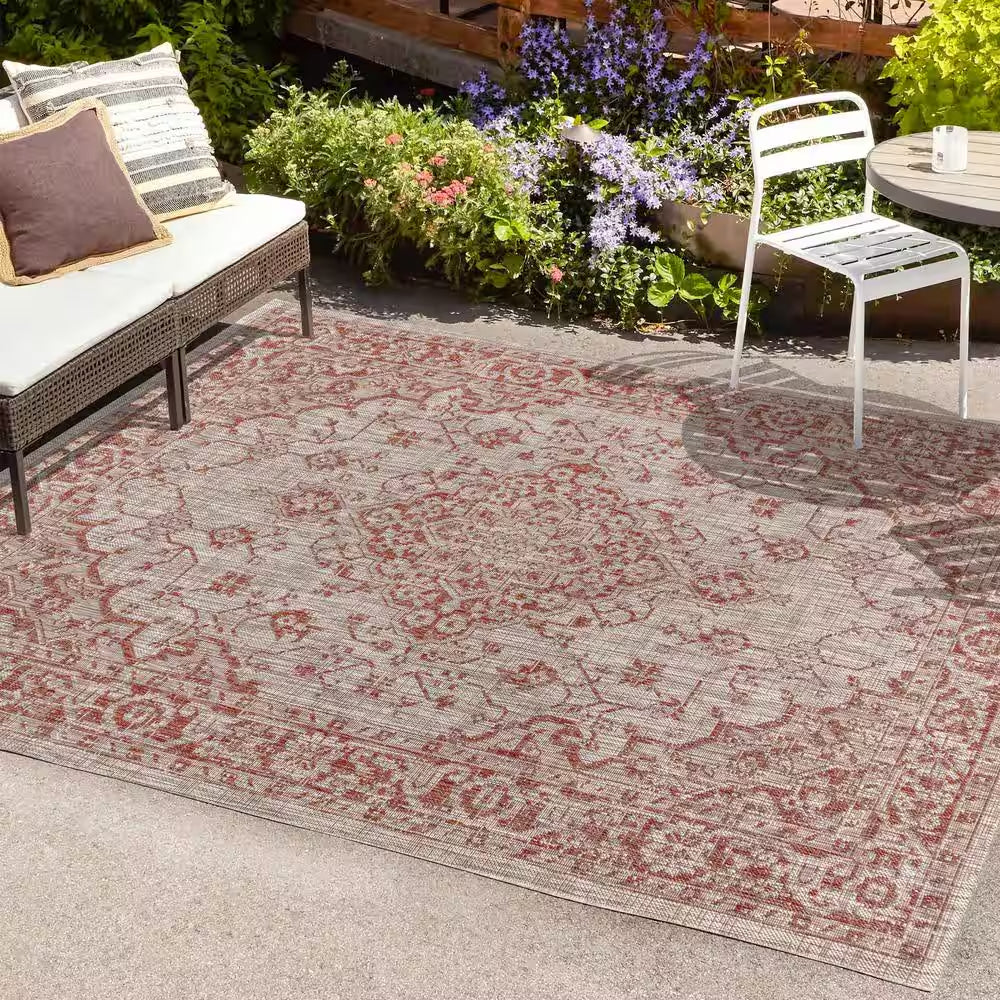 Rozetta Boho Medallion Red/Taupe 3 Ft. 1 In. X 5 Ft. Textured Weave Indoor/Outdoor Area Rug