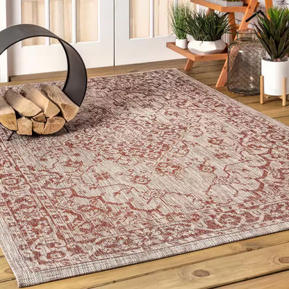 Rozetta Boho Medallion Red/Taupe 3 Ft. 1 In. X 5 Ft. Textured Weave Indoor/Outdoor Area Rug