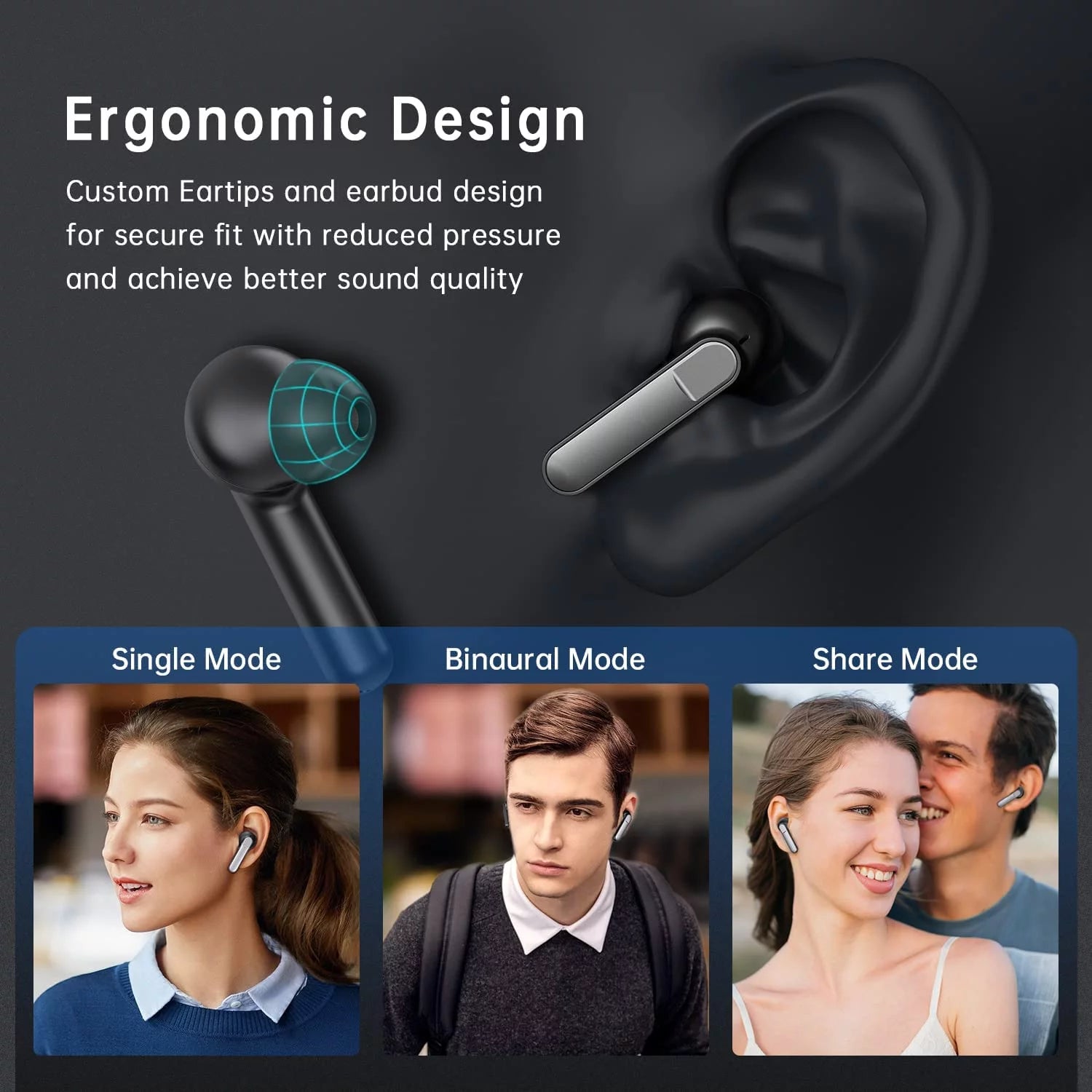 Premium Bluetooth 5.1 Wireless Earbuds with Noise Cancelling, Deep Bass, Waterproof Charging Case, and Built-in Mic for iPhone & Android - Sleek Black Design