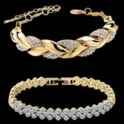 Love Braided Leaf Bracelet Charm Crystal Wedding Bracelets for Women Anniversary Valentines Day Gift Jewelry Pulseras Mujer