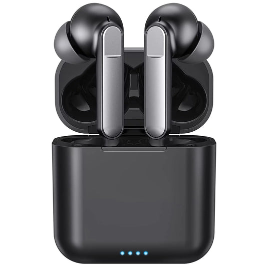 Premium Bluetooth 5.1 Wireless Earbuds with Noise Cancelling, Deep Bass, Waterproof Charging Case, and Built-in Mic for iPhone & Android - Sleek Black Design