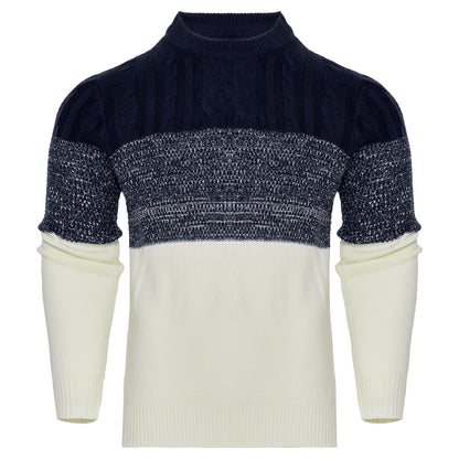 Men's Casual Color Block Long Sleeve Cable Knit Pullover Sweater