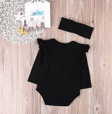 English Letter Baby One-piece 2pcs Set Head Scarf Hip-hop Style Suit