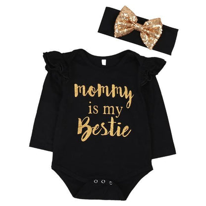 English Letter Baby One-piece 2pcs Set Head Scarf Hip-hop Style Suit