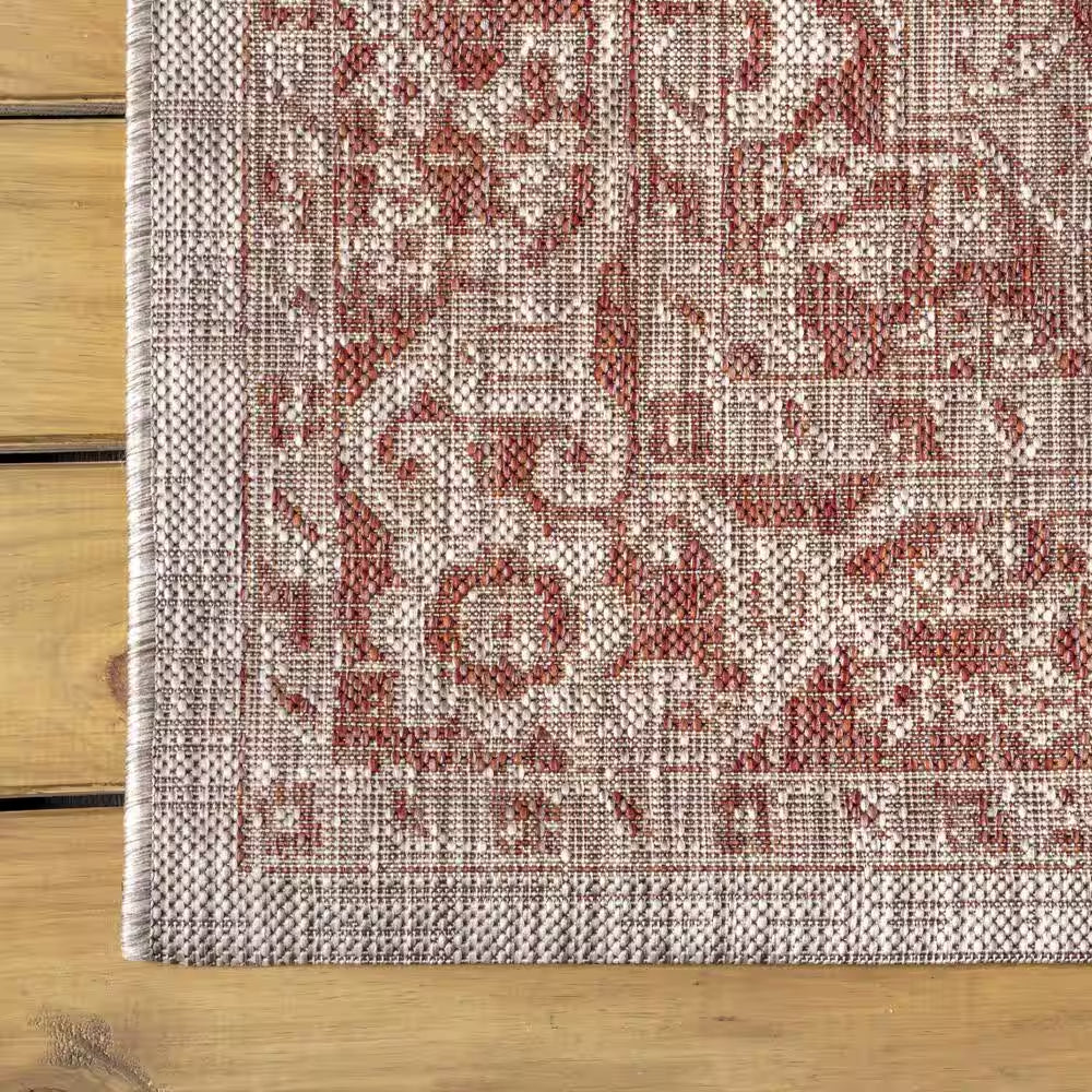 Rozetta Boho Medallion Red/Taupe 3 Ft. 1 In. X 5 Ft. Textured Weave Indoor/Outdoor Area Rug