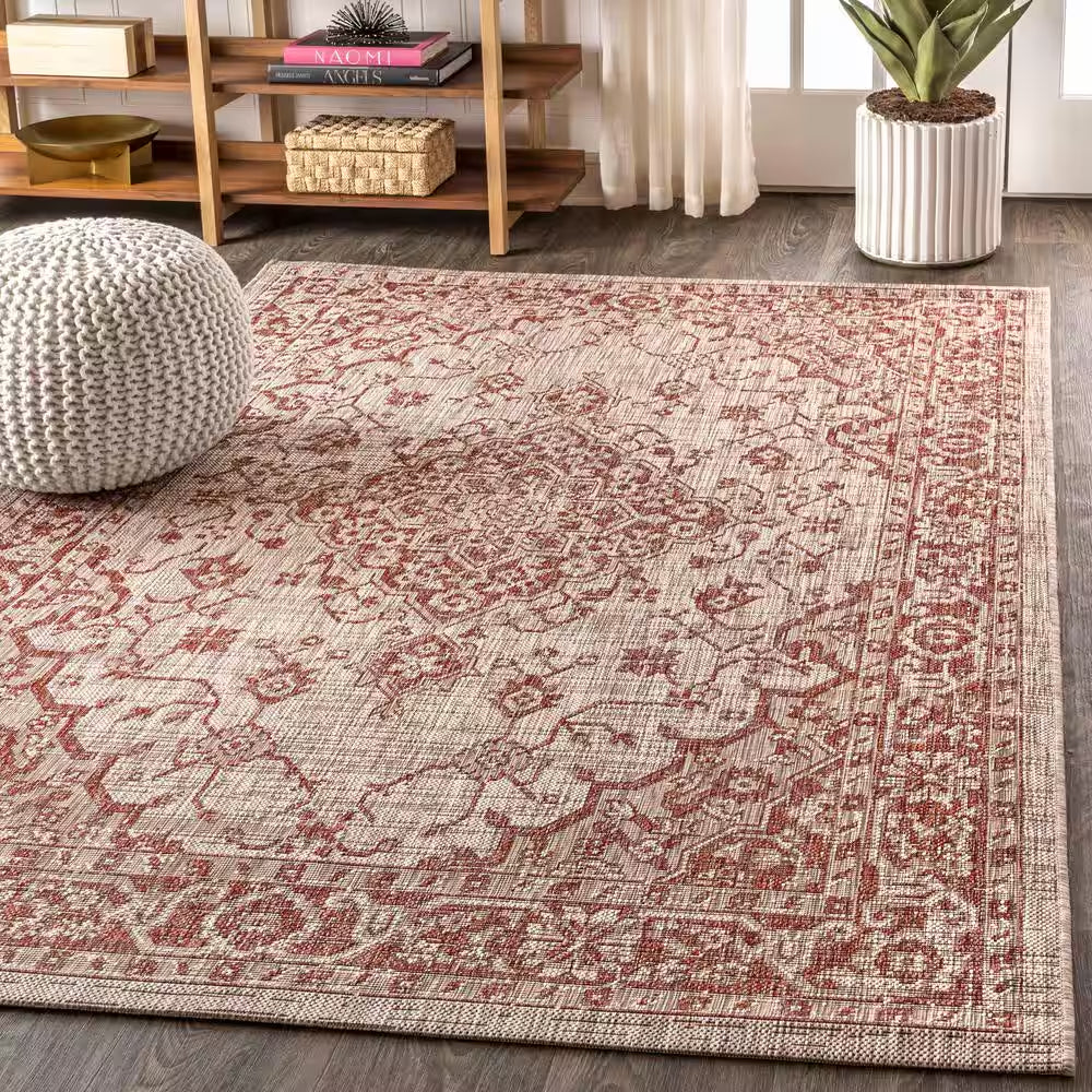 Rozetta Boho Medallion Red/Taupe 3 Ft. 1 In. X 5 Ft. Textured Weave Indoor/Outdoor Area Rug