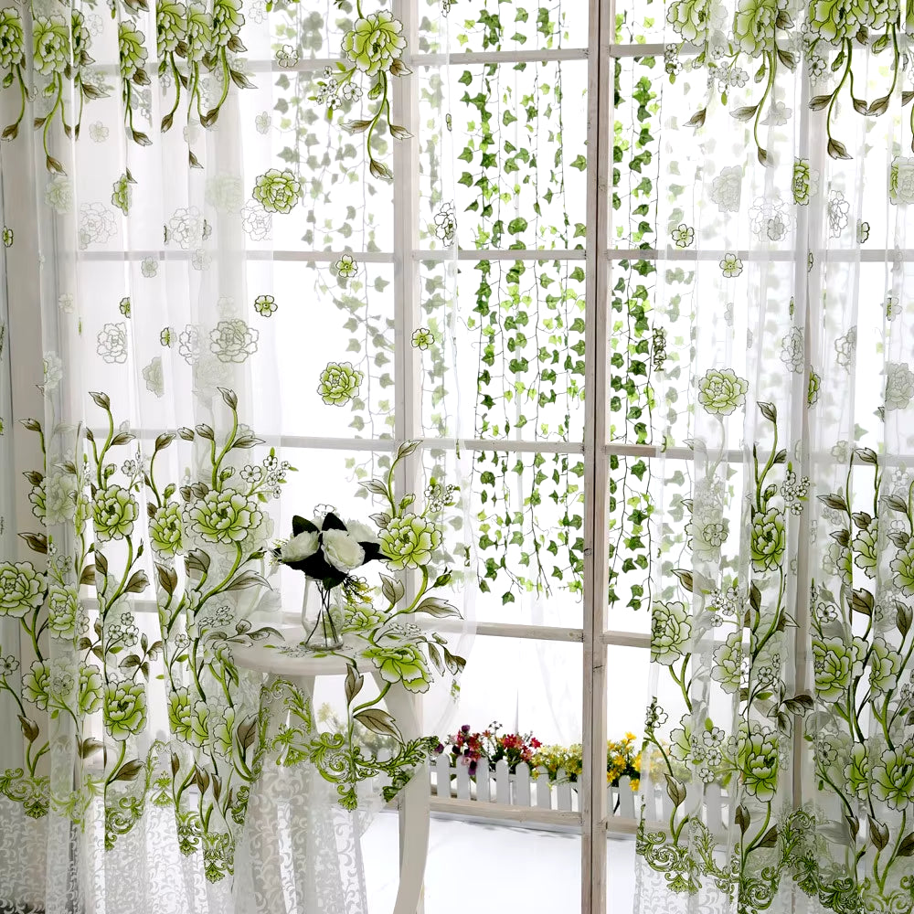 Plastic Shower Panel Voile Window Peony 1 Fabric Sheer Curtain Tulle Drape Home Decor Curtains 58 Inches Long