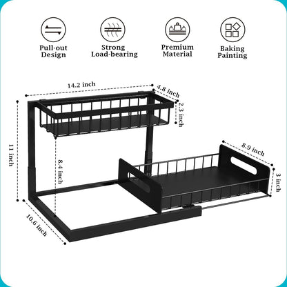 under Sink Organizer and Storage, 2 Pack Pull Out Cabinet Organizer Slide Out Sink Shelf Cabinet Storage Shelves, under Sink Storage for Kitchen Bathroom Cabinet