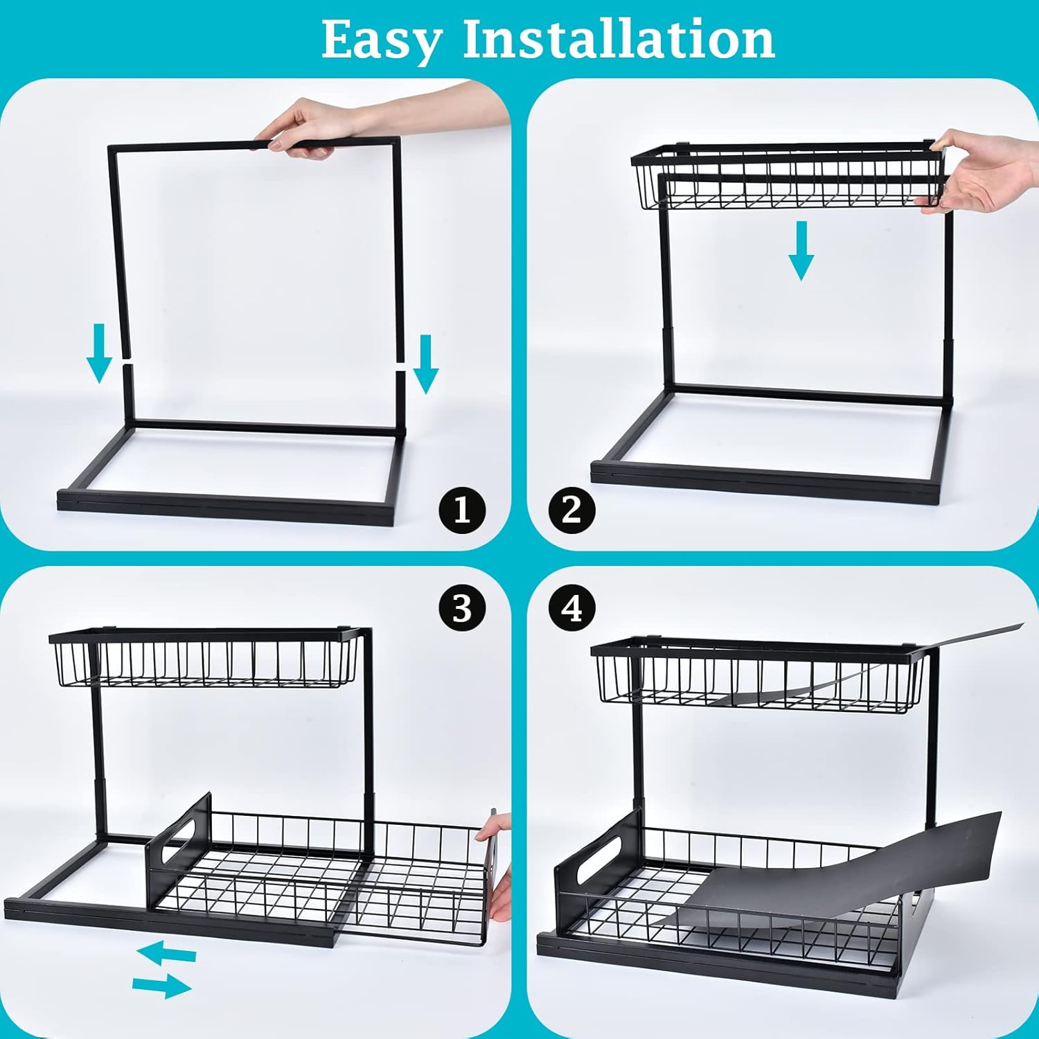 under Sink Organizer and Storage, 2 Pack Pull Out Cabinet Organizer Slide Out Sink Shelf Cabinet Storage Shelves, under Sink Storage for Kitchen Bathroom Cabinet