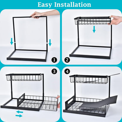 under Sink Organizer and Storage, 2 Pack Pull Out Cabinet Organizer Slide Out Sink Shelf Cabinet Storage Shelves, under Sink Storage for Kitchen Bathroom Cabinet