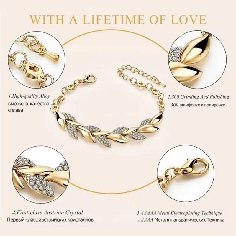 Love Braided Leaf Bracelet Charm Crystal Wedding Bracelets for Women Anniversary Valentines Day Gift Jewelry Pulseras Mujer