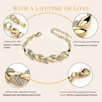 Love Braided Leaf Bracelet Charm Crystal Wedding Bracelets for Women Anniversary Valentines Day Gift Jewelry Pulseras Mujer