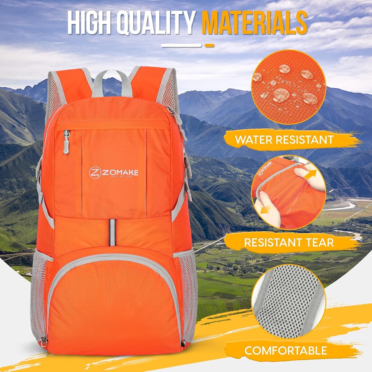 Lightweight Packable Backpack 35L, Light Foldable Backpacks Water Resistant Collapsible Hiking Bag, Compact Folding Day Pack for Travel Camping(Orange)