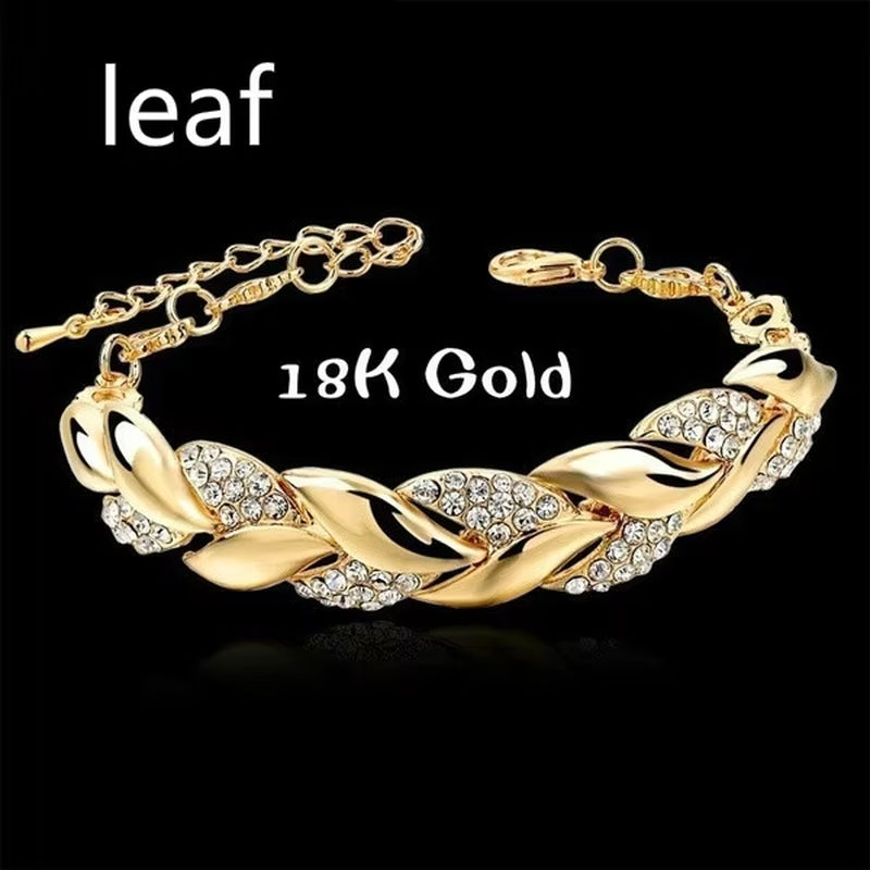 Love Braided Leaf Bracelet Charm Crystal Wedding Bracelets for Women Anniversary Valentines Day Gift Jewelry Pulseras Mujer