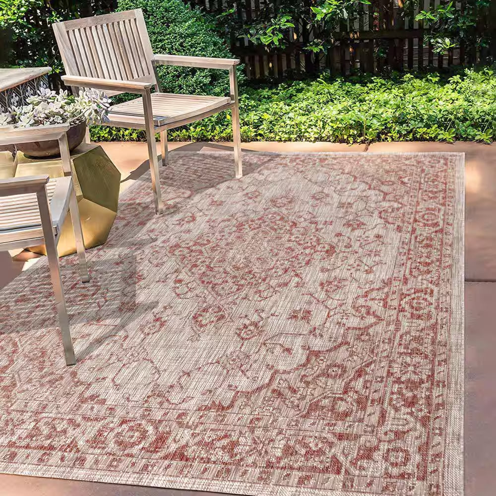 Rozetta Boho Medallion Red/Taupe 3 Ft. 1 In. X 5 Ft. Textured Weave Indoor/Outdoor Area Rug