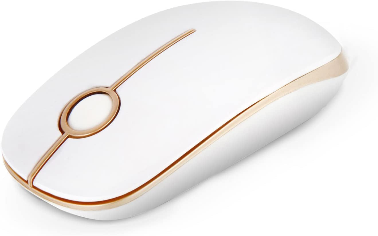 Wireless Mouse, 2.4G Slim Portable Computer Mice with Nano Receiver for Notebook, PC, Laptop, Computer (White and Gold)