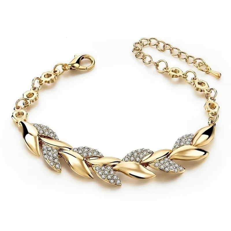 Love Braided Leaf Bracelet Charm Crystal Wedding Bracelets for Women Anniversary Valentines Day Gift Jewelry Pulseras Mujer