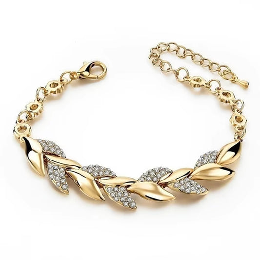 Love Braided Leaf Bracelet Charm Crystal Wedding Bracelets for Women Anniversary Valentines Day Gift Jewelry Pulseras Mujer