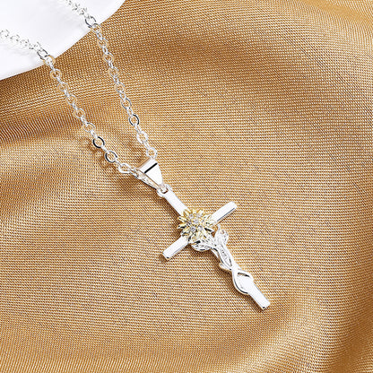 Cross Gold And Silver Two-color Sunflower Flower Hanging Women's Pendant Necklace