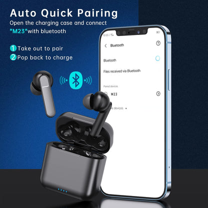 Premium Bluetooth 5.1 Wireless Earbuds with Noise Cancelling, Deep Bass, Waterproof Charging Case, and Built-in Mic for iPhone & Android - Sleek Black Design