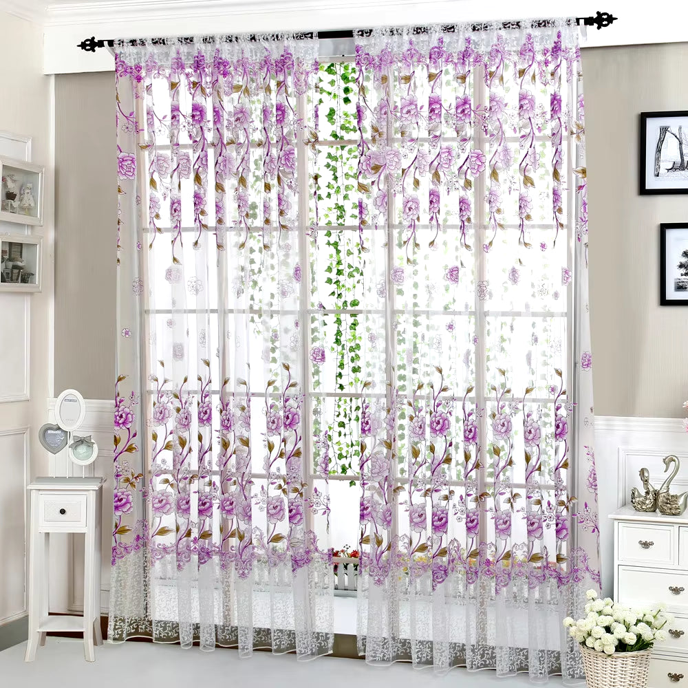 Plastic Shower Panel Voile Window Peony 1 Fabric Sheer Curtain Tulle Drape Home Decor Curtains 58 Inches Long