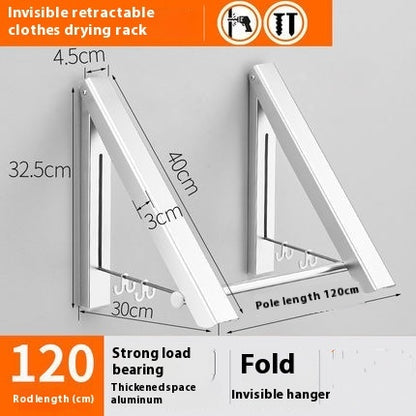 Punch-free Space Aluminum Foldable Invisible Folding Retractable Wall Hanger for Waterproof Hanging Underwear Coat Hanger