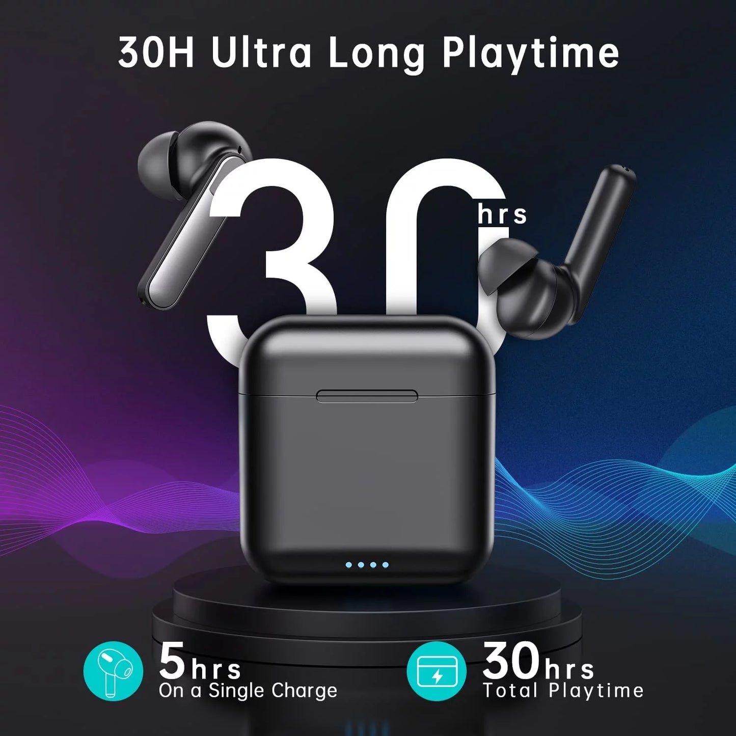 Premium Bluetooth 5.1 Wireless Earbuds with Noise Cancelling, Deep Bass, Waterproof Charging Case, and Built-in Mic for iPhone & Android - Sleek Black Design